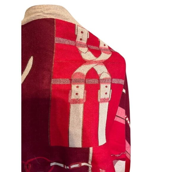 Mitchies Scarf Red Women Old Money Regal Equestrian Fox Fur Poms Luxury 80s - Picture 9 of 15